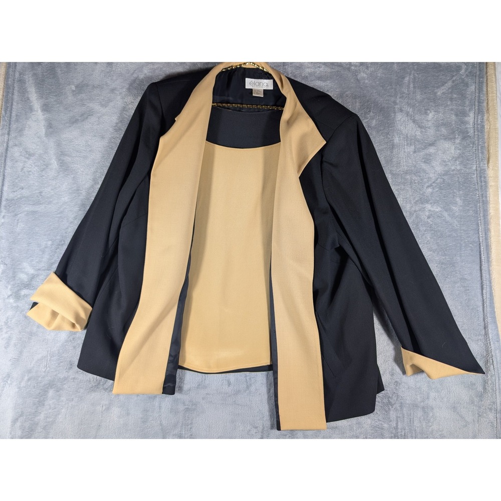 Elana by Tanner Womens 2-Piece Wool Blazer & Reversible Tank Set Navy Tan Siz 22